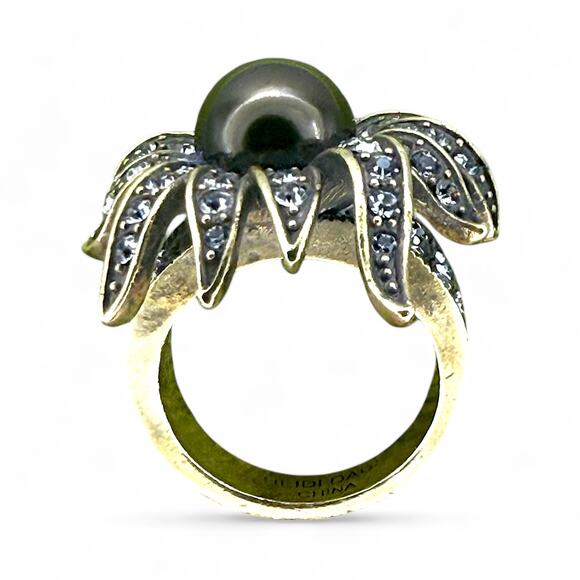 Heidi Daus Ring Sublime Star Size 7 Signed Faux Black Pearl Swarovski Crystal - Picture 5 of 7